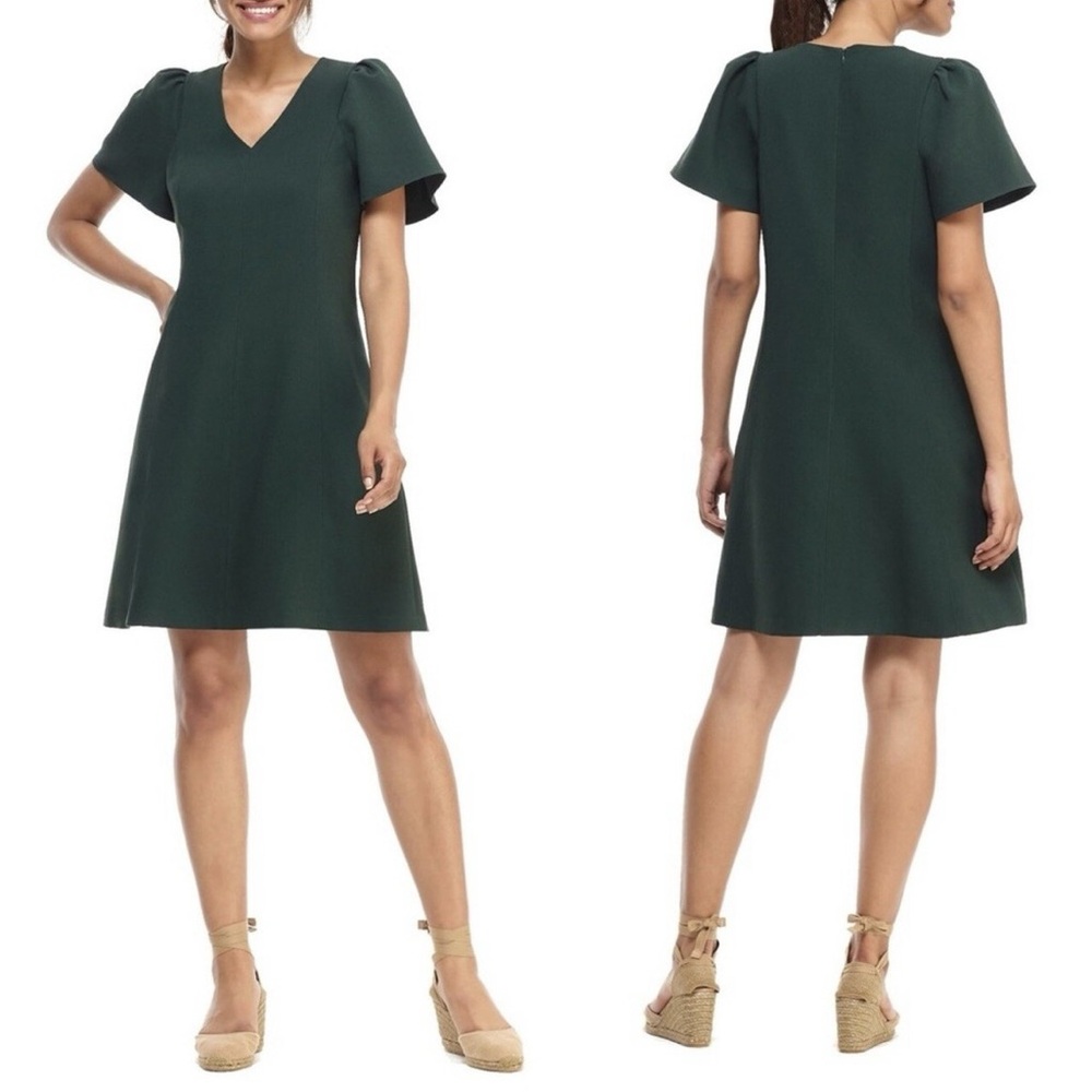 GAL MEETS GLAM Sutton Evergreen Crepe Short Sleeve Dress 6